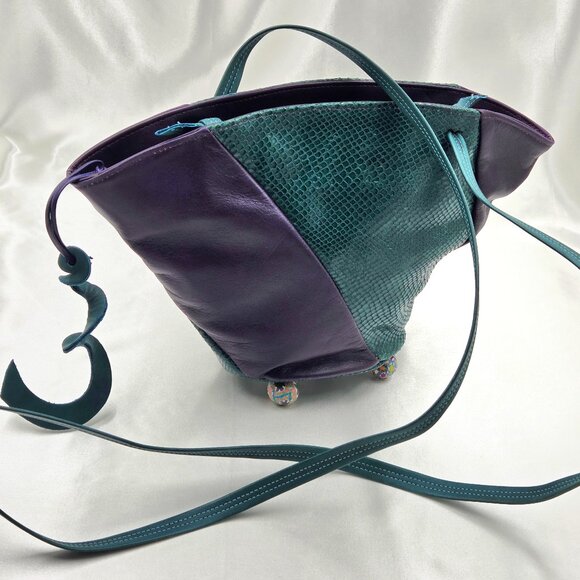💜Carol Hearty Design Studio – Artistic Leather Crossbody Bag Purse Vintage 1980 - Picture 1 of 16